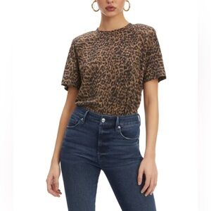 Good American Brown Leopard Print Short Sleeve Top